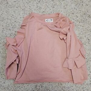 Joyfolie Blush Pink Ruffle Long Sleeve Top
